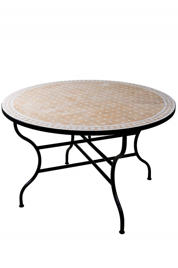 Mesa marroqu&iacute; con mosaicos de Marrakech, beige...