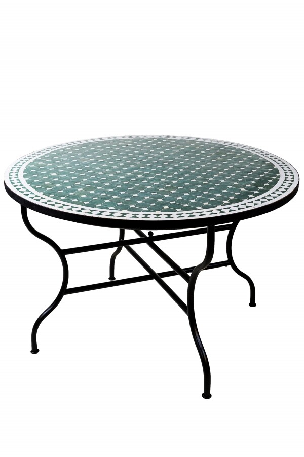 Mesa marroquí con mosaico de Marrakech, verde y blanc