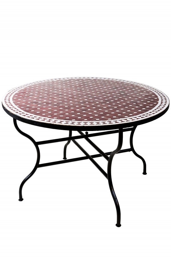 Mesa marroquí con mosaicos de Marrakech, color burdeo