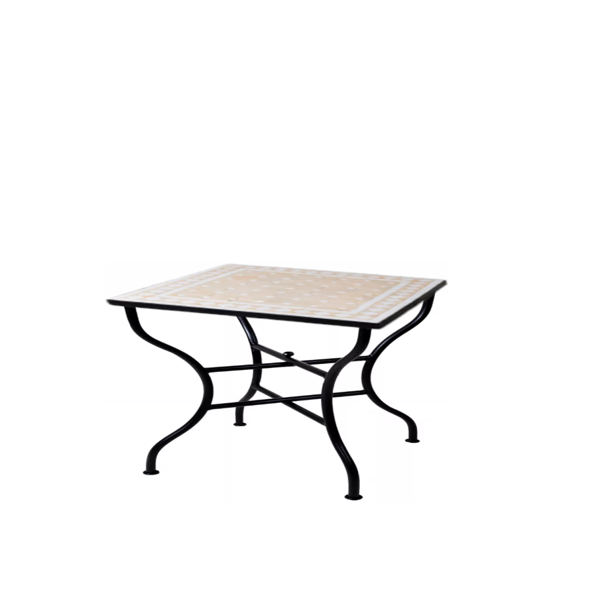 Mesa marroquí con mosaicos de Marrakech, beige y blan