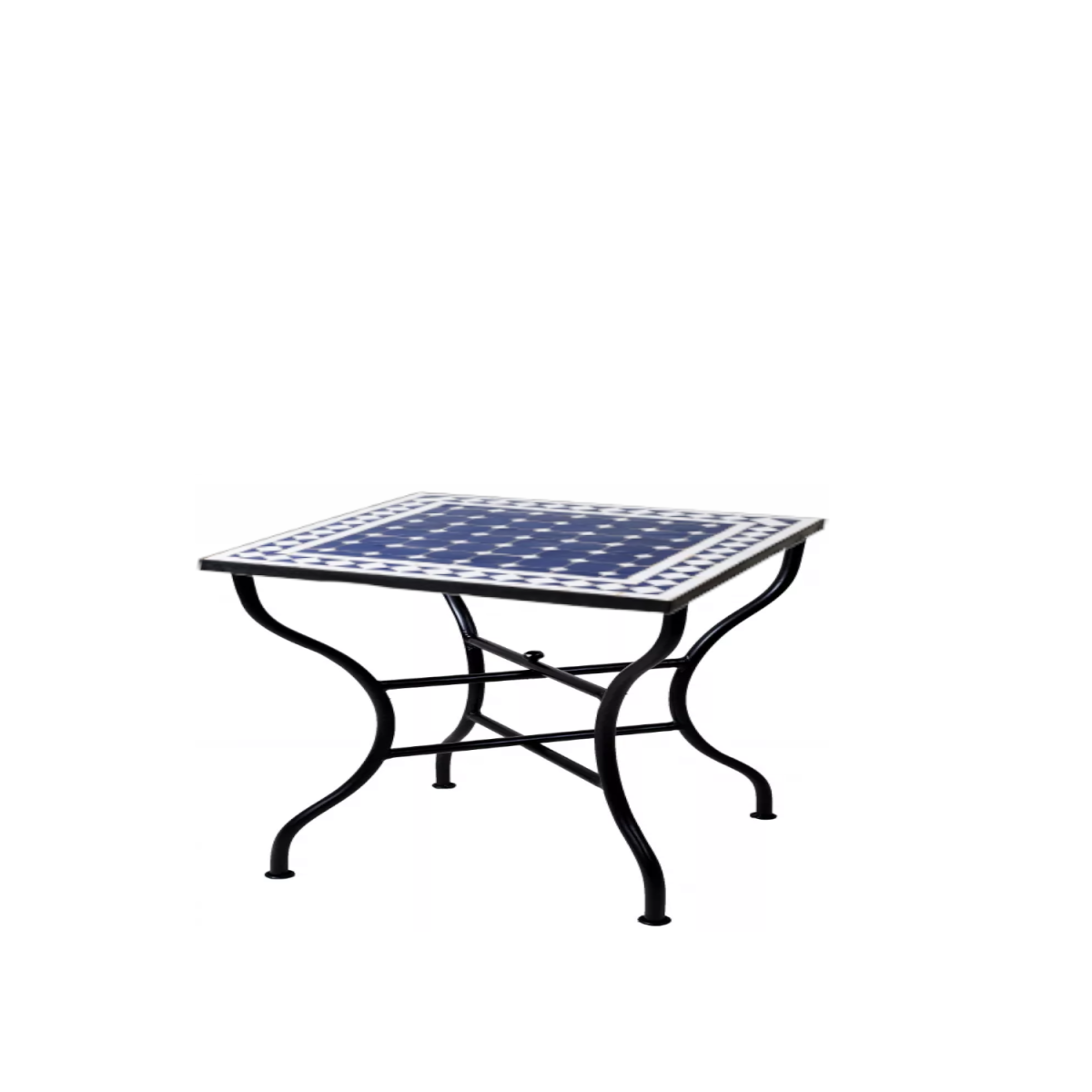 Mesa marroquí con mosaicos de Marrakech, azul y blanc