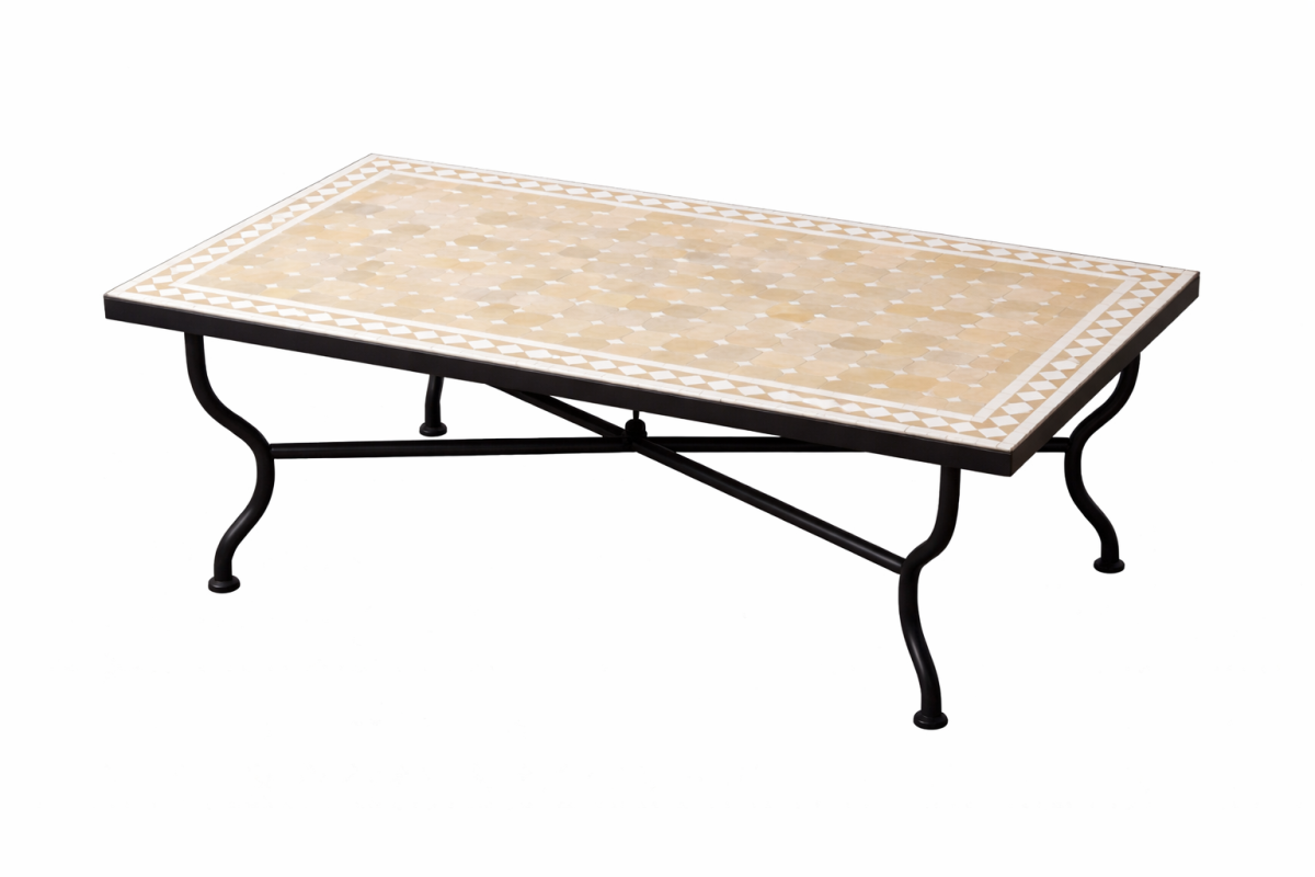 Mesa marroquí con mosaicos de Marrakech, beige y blan