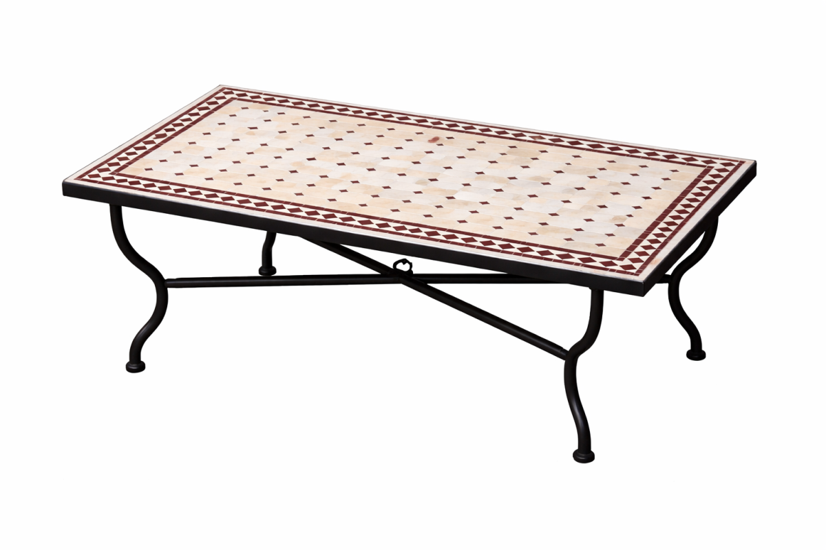 Mesa marroquí con mosaicos de Marrakech, color beige 