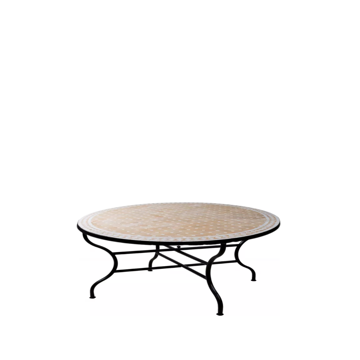 Mesa marroquí con mosaicos de Marrakech, en tonos bei