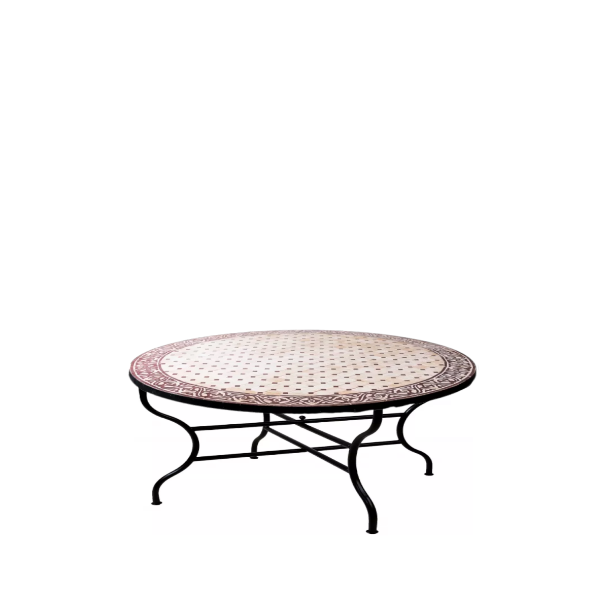 Mesa marroquí con mosaicos Meknes, color beige burdeo