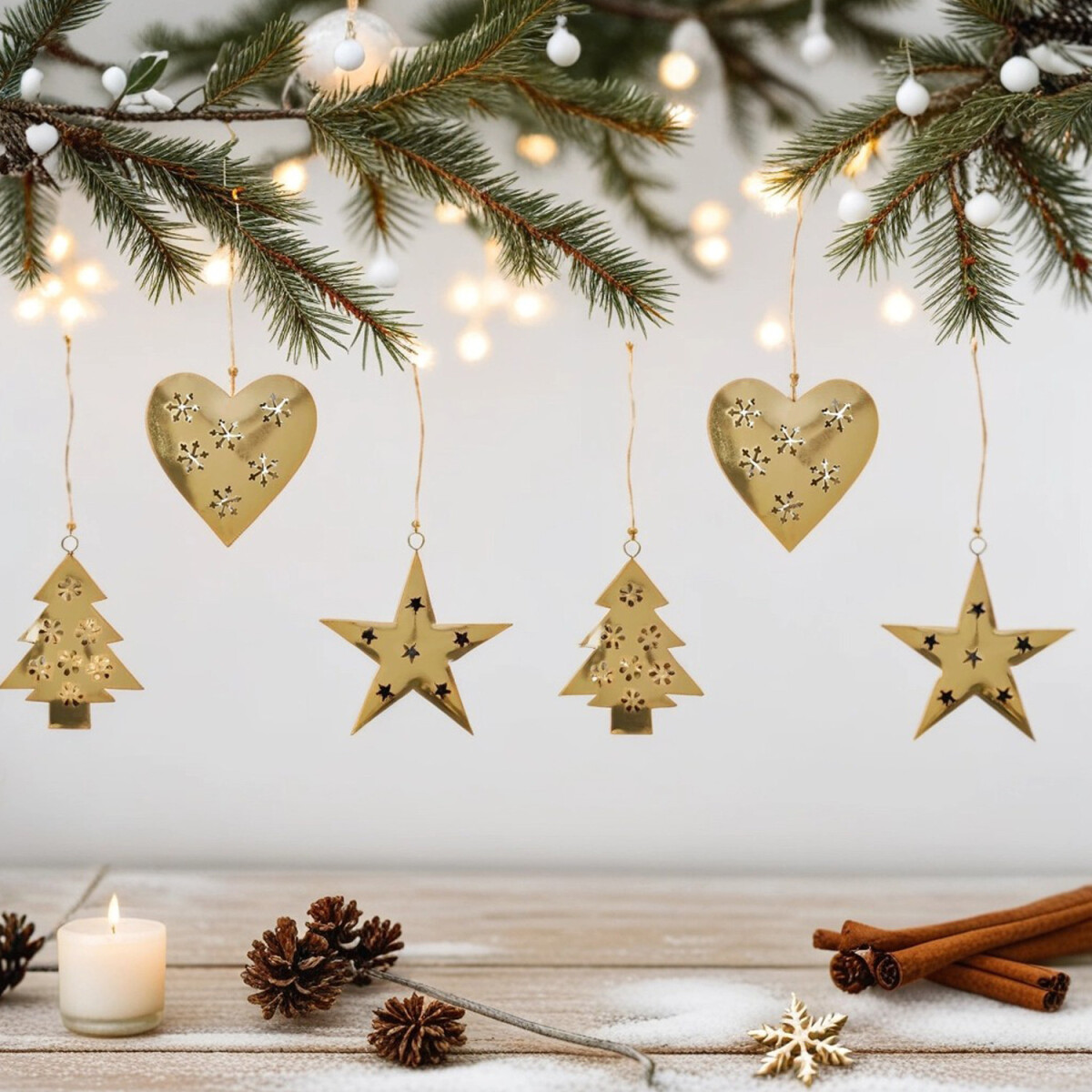 Juego de 6 adornos navideños dorados