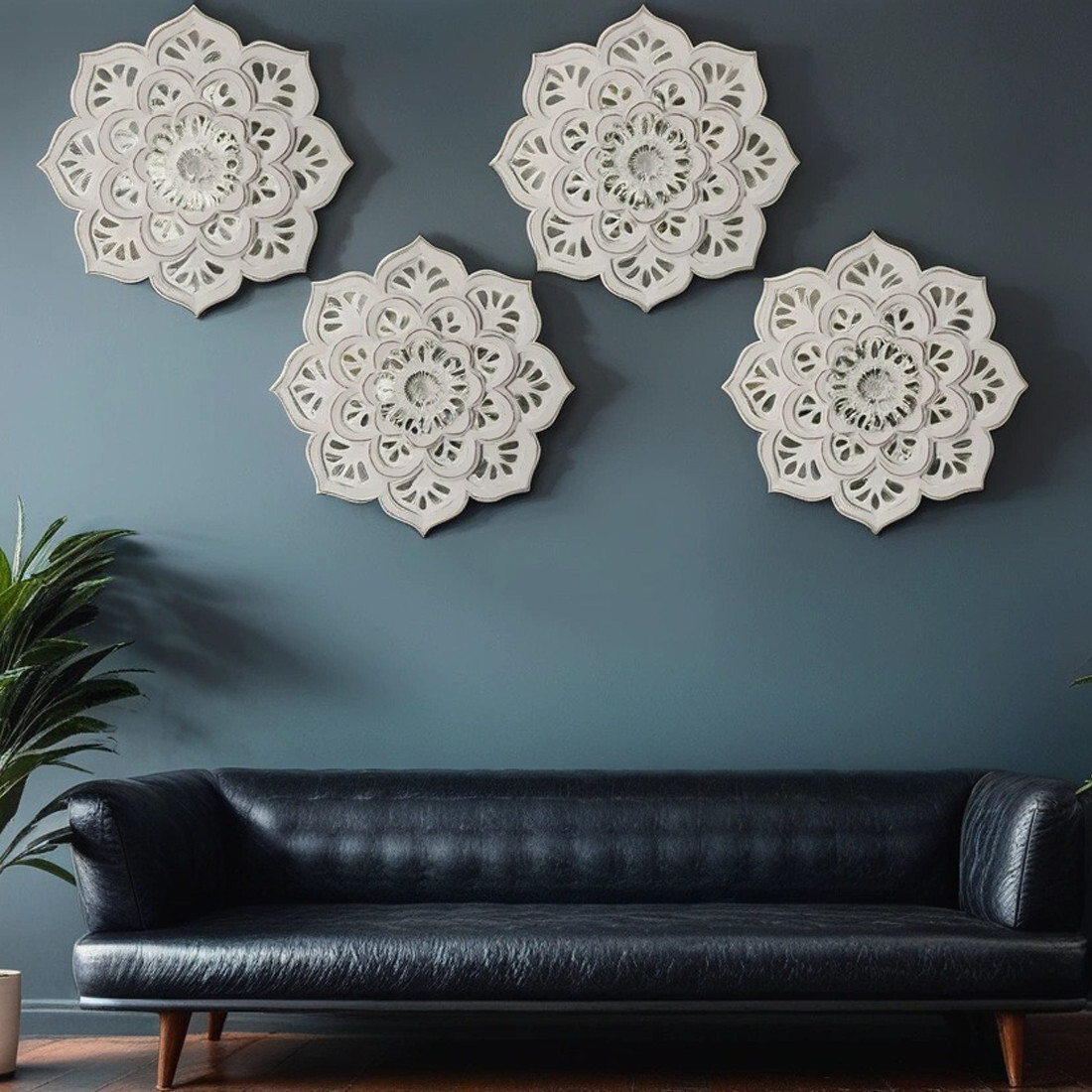 Juego de 4 adornos de pared vintage de madera Amila