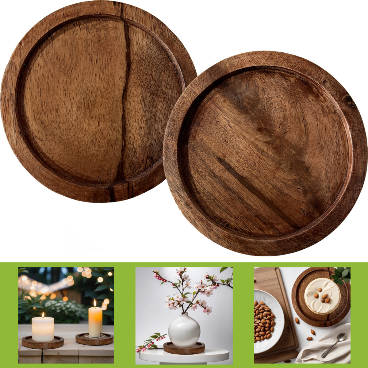 Juego de 2 posavasos y bandeja de madera estilo vintage &laq