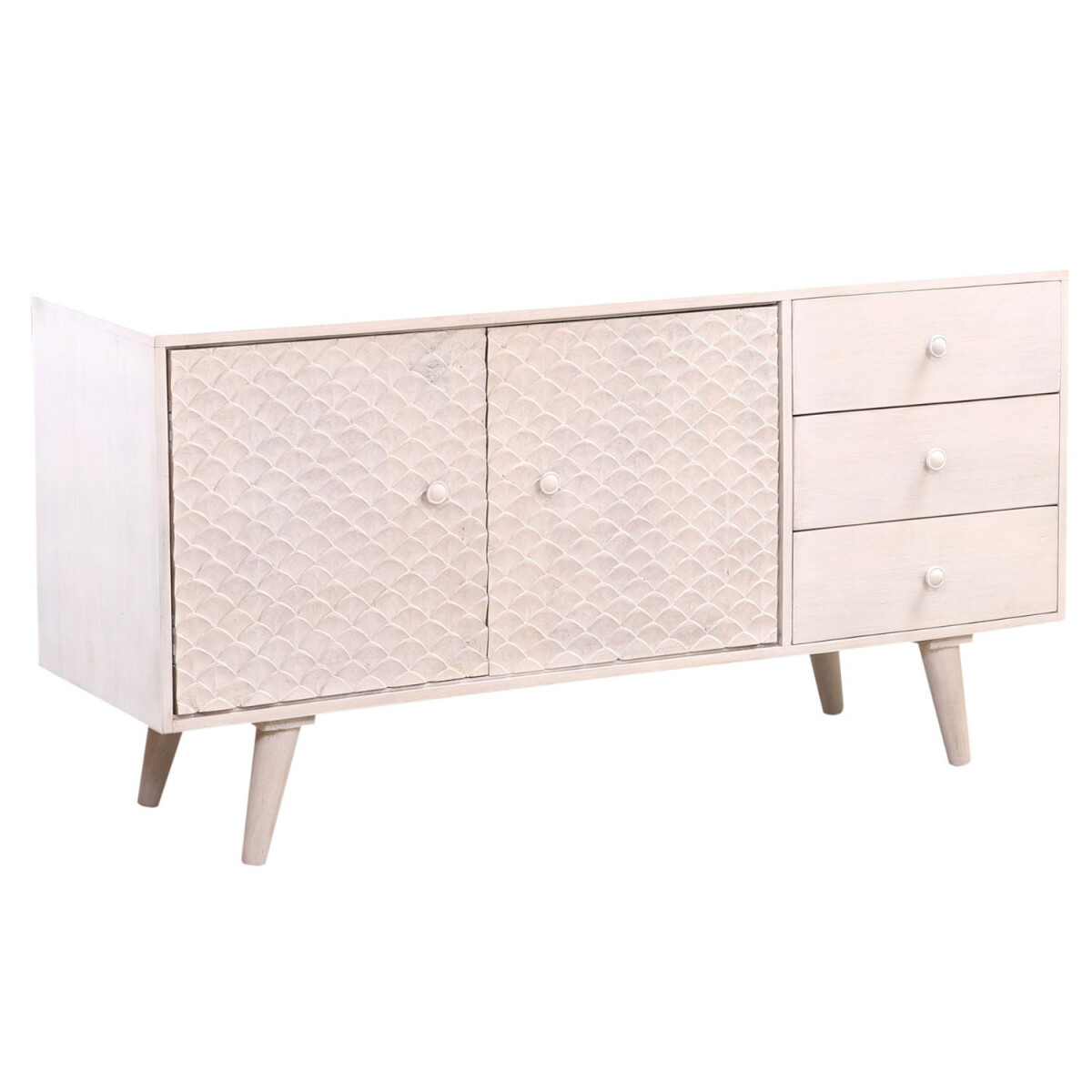 Mueble TV estilo boho con estante y banc box