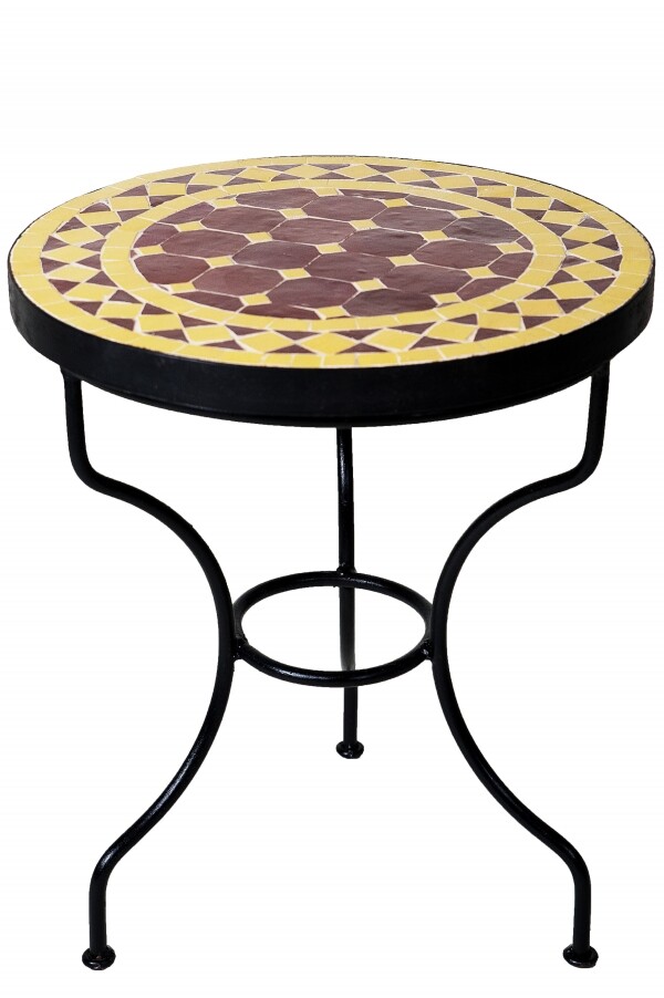 Mesa de mosaico Marrakech, color burdeos y amarillo | Mesa a