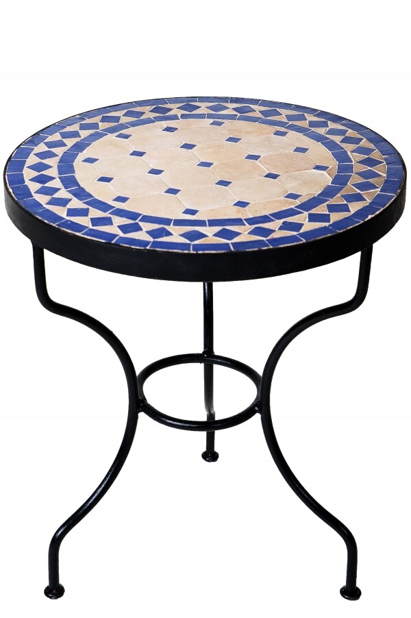 Mesa de mosaico Marrakech beige y azul | Mesa auxiliar de 40