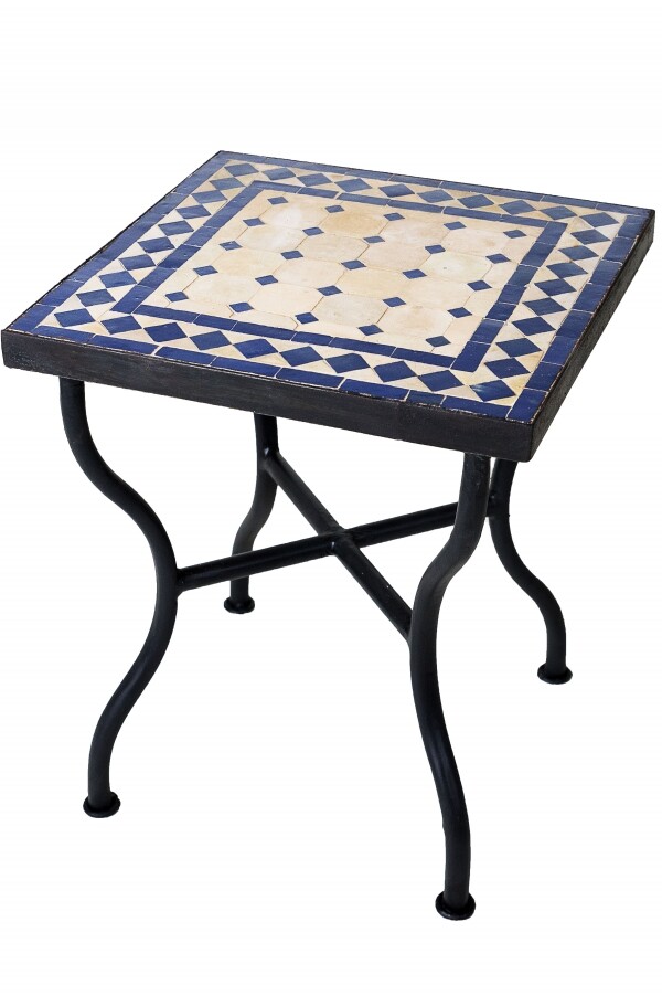 Mesa de mosaico Marrakech beige y azul | Mesa auxiliar de 40