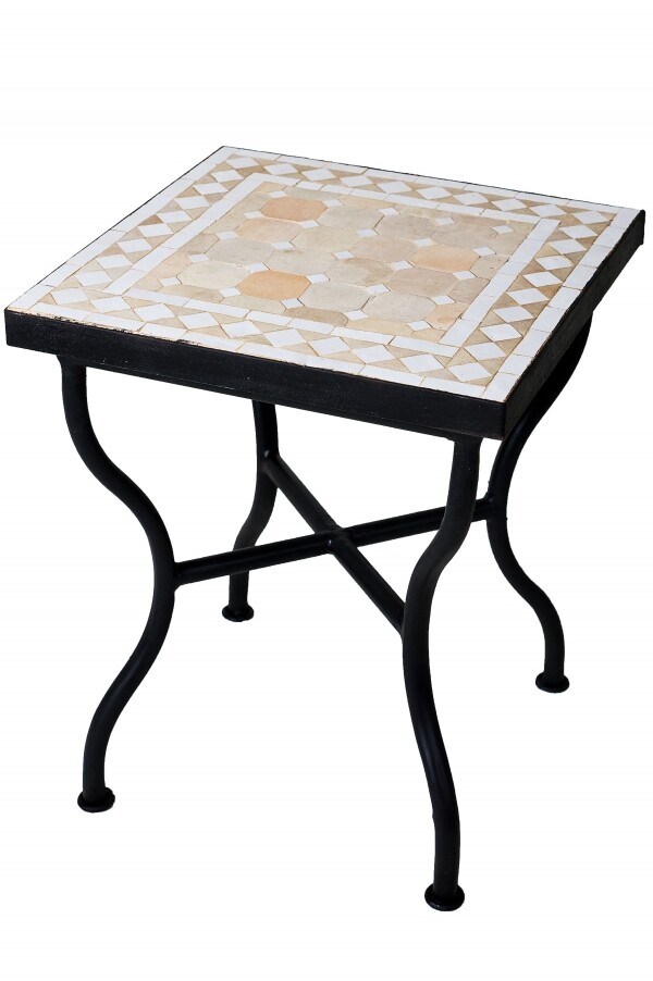 Mesa de mosaico Marrakech beige y blanco | Mesa auxiliar de 