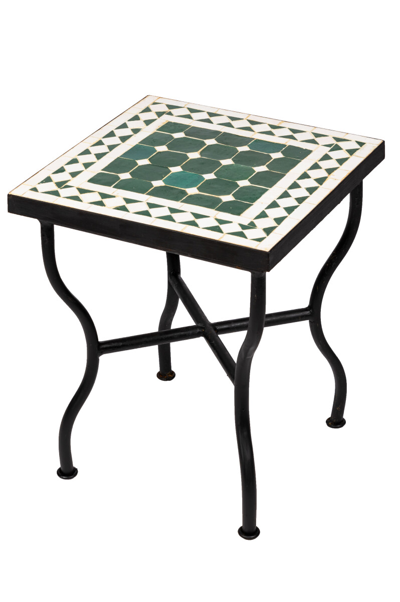 Mesa de mosaico Marrakech verde y blanco | Mesa auxiliar de 