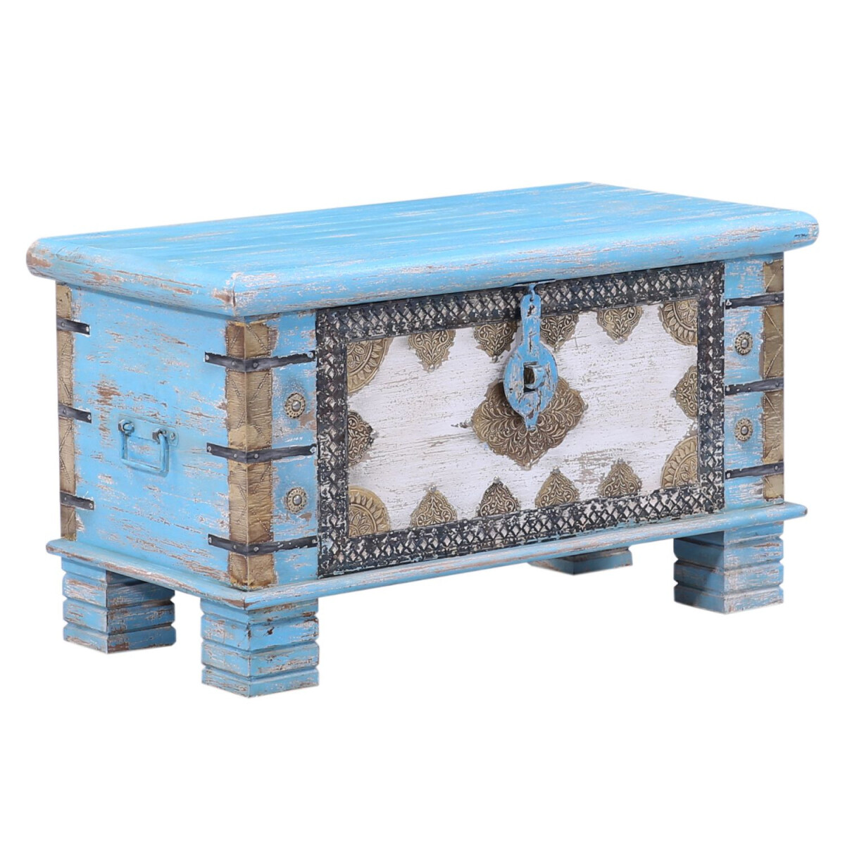 Cofre Ezgi de madera azul, 80 cm | Estil box