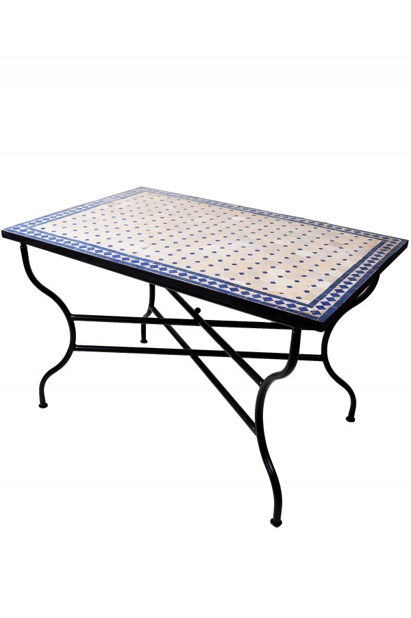 Mesa marroquí con mosaicos de Marrakech, beige y azul