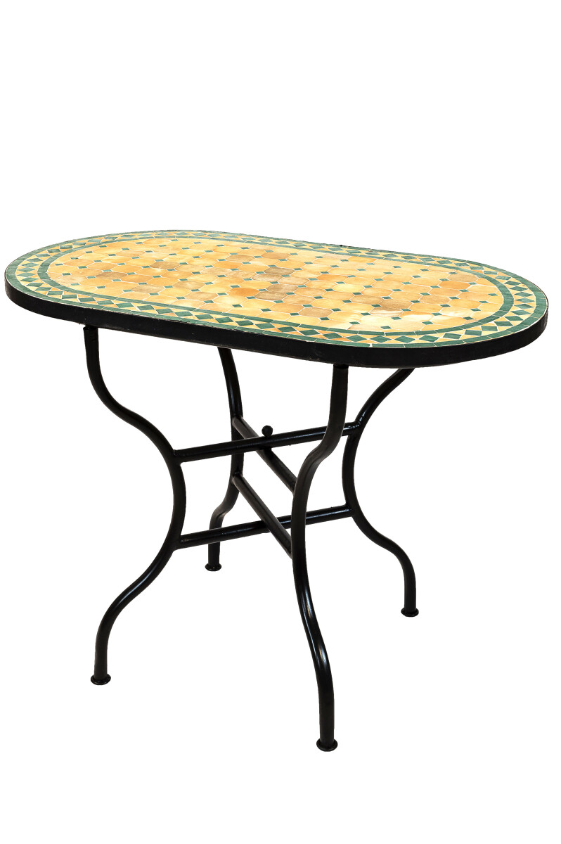 Mesa marroquí con mosaicos de Marrakech, beige y verd