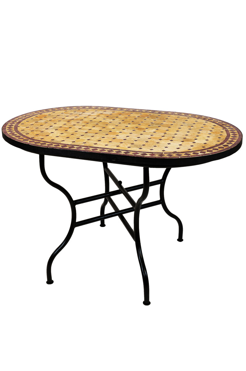 Mesa marroquí con mosaicos de Marrakech, color beige 