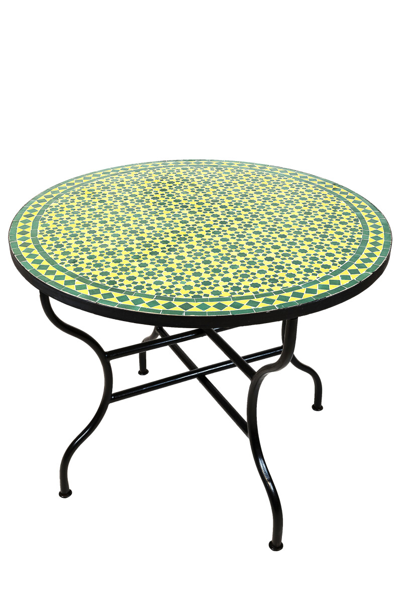 Mesa marroquí de mosaico Albaicín verde y amar