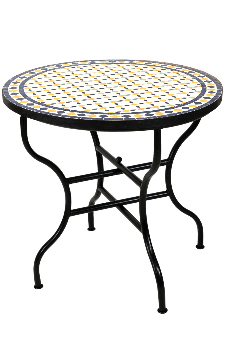 Mesa marroquí con mosaico Giralda, blanca, amarilla y