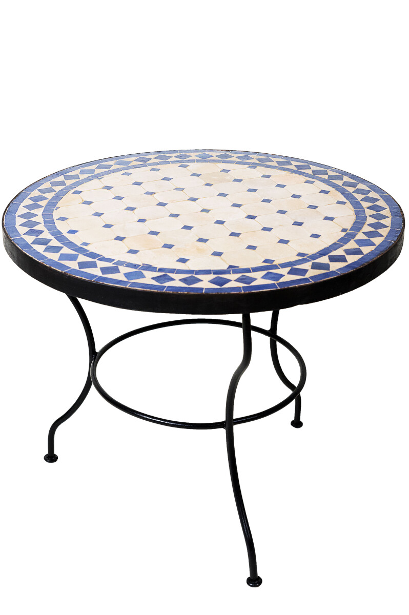 Mesa marroquí de mosaico, Marrakech, beige y azul, 60