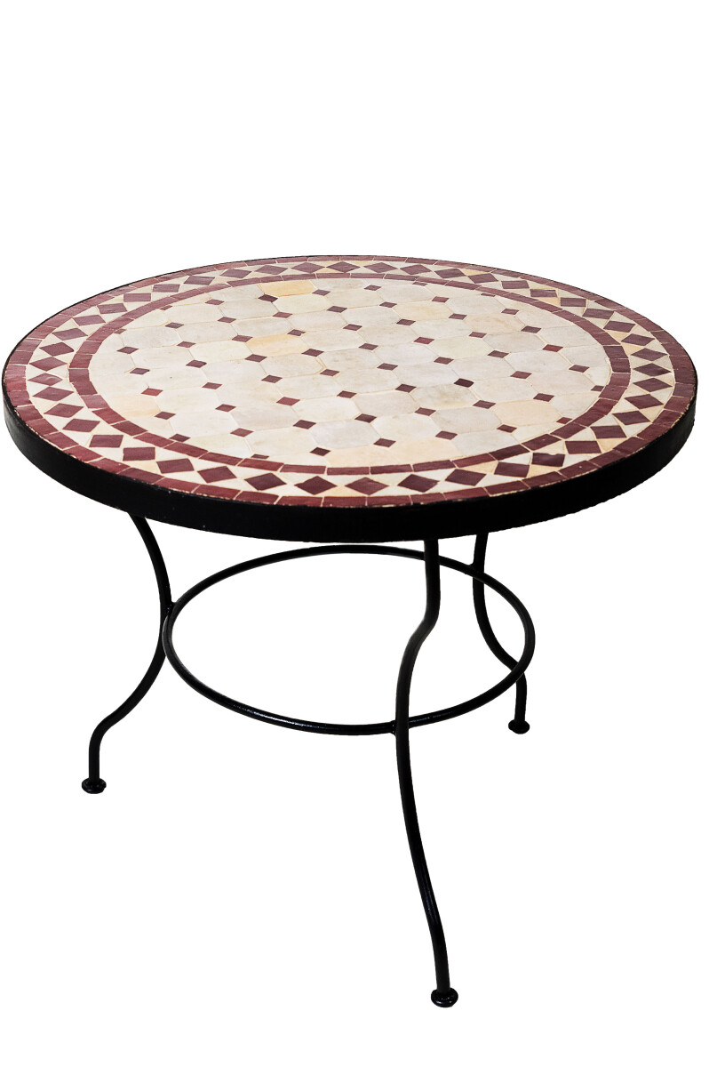 Mesa marroquí con mosaicos de Marrakech, color beige 