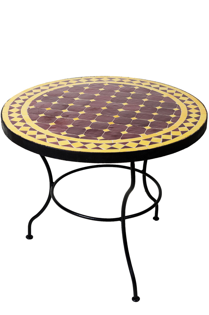 Mesa marroquí con mosaicos de Marrakech, color burdeo