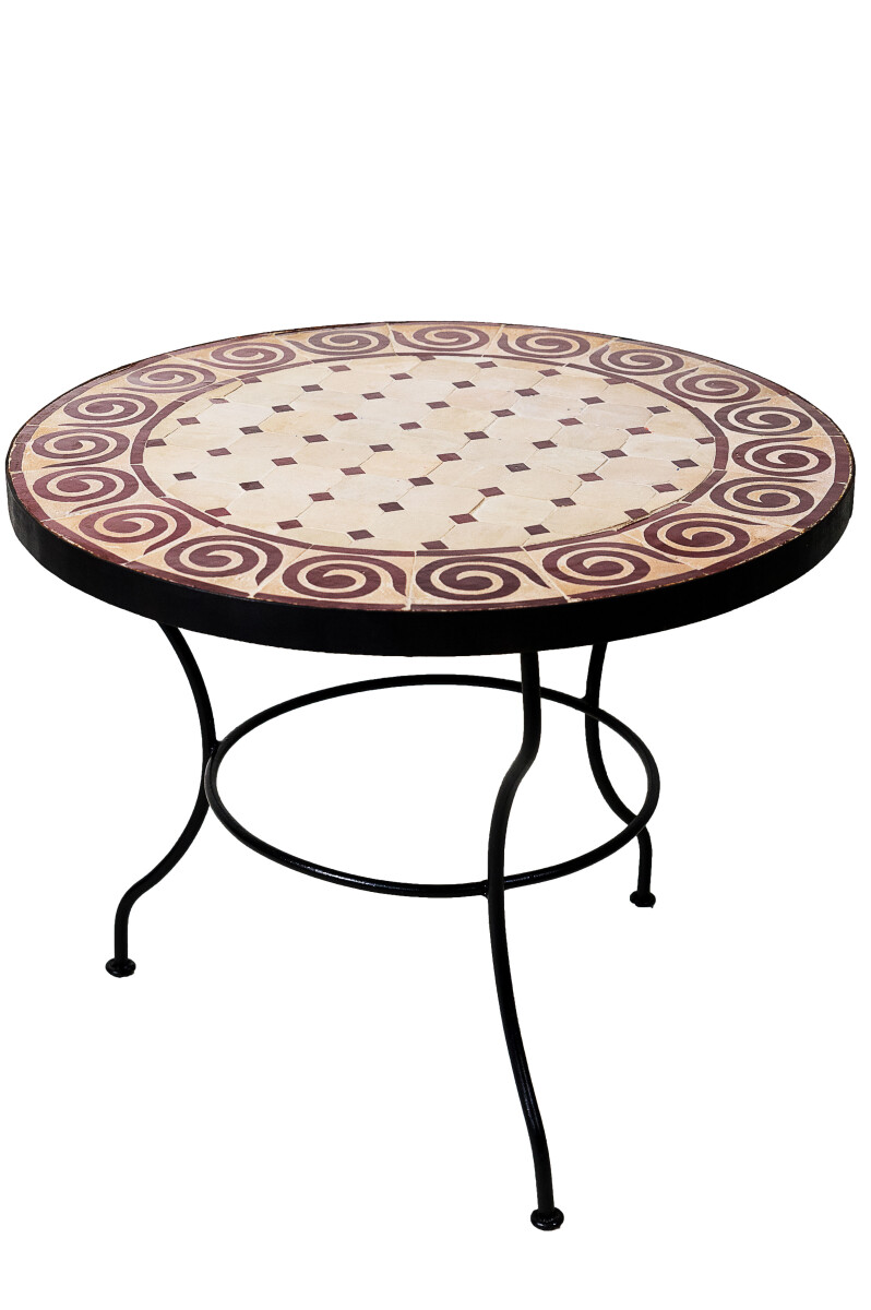 Mesa marroquí con mosaico en espiral, color beige bur