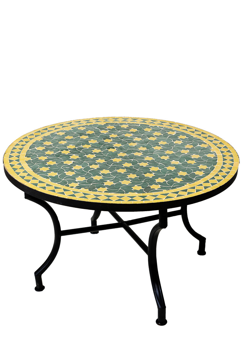 Mesa marroquí de mosaico Estrella, verde y amarillo, 