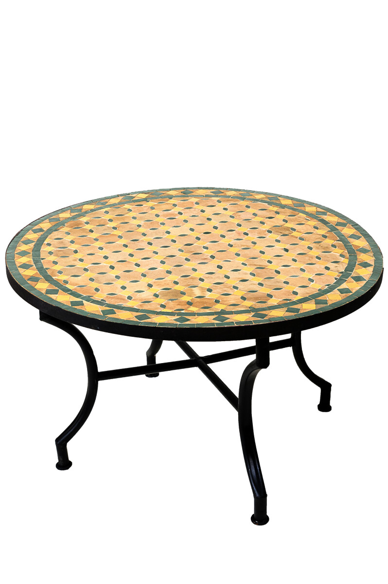 Mesa marroquí de mosaico Giralda, beige, amarillo y v