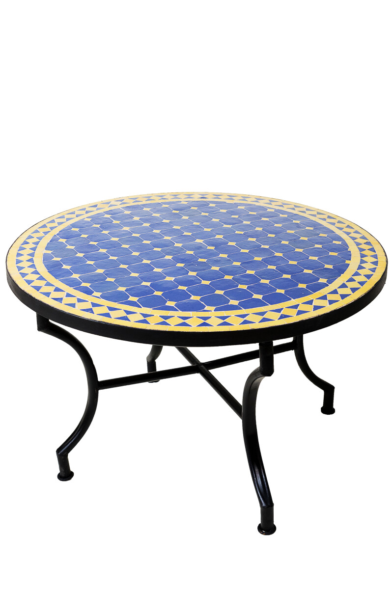 Mesa marroquí con mosaicos, Marrakech, azul y amarill
