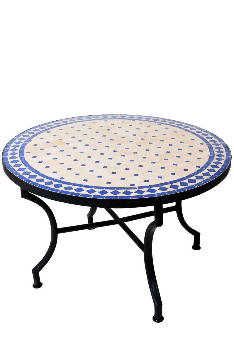 Mesa marroquí con mosaicos de Marrakech, beige y azul
