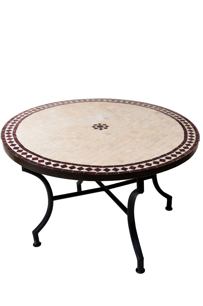 Mesa marroquí con mosaicos Bilbao, color beige burdeo