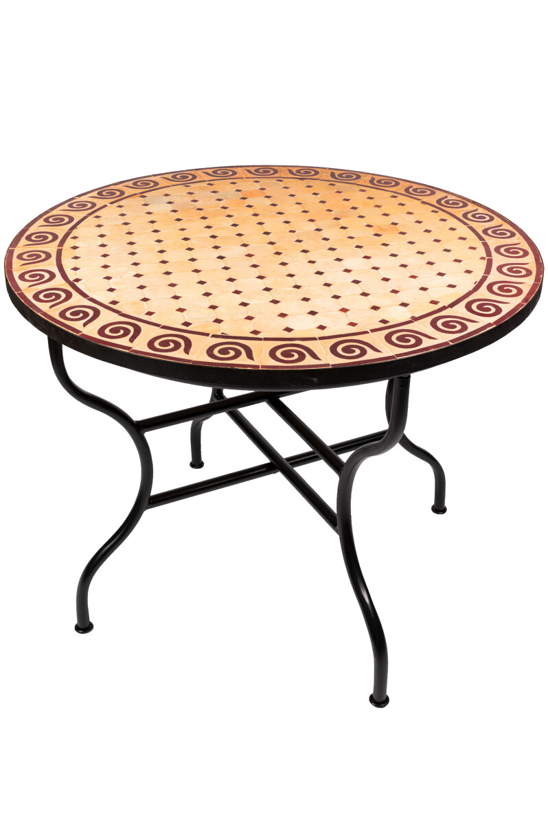 Mesa marroquí con mosaico en espiral, color beige bur