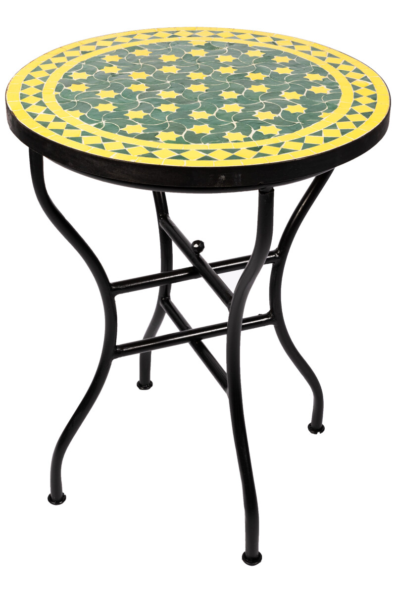 Mesa marroquí de mosaico Estrella, verde y amarillo, 